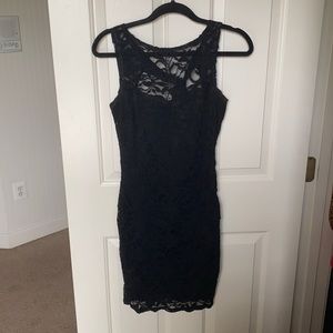 Black lace open back dress